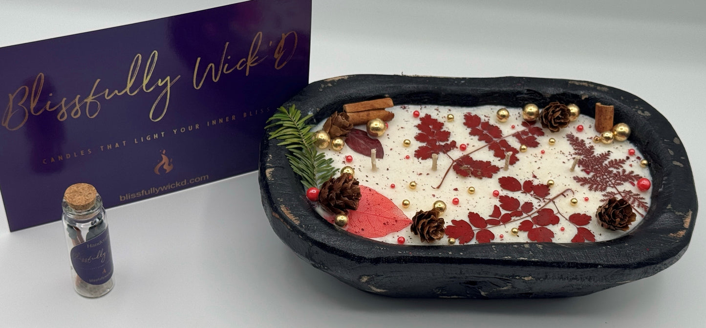 Enchanting Winter Dried Floral Botanical Candle Wooden Bowl