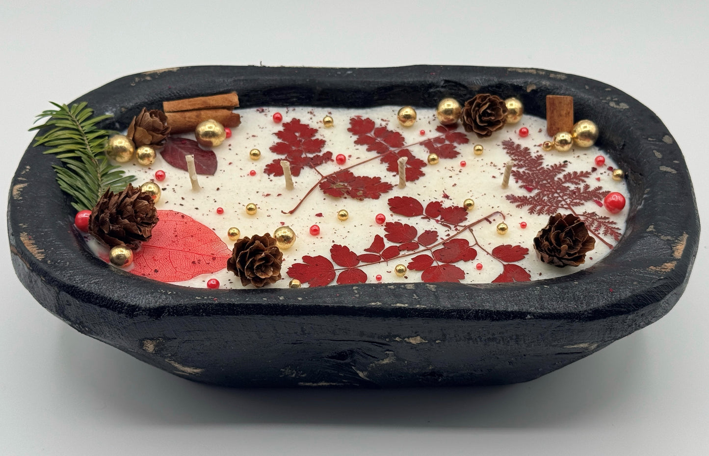 Enchanting Winter Dried Floral Botanical Candle Wooden Bowl