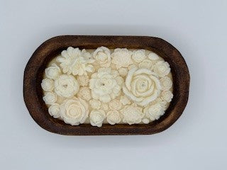 Flowerbed Soy Candle In a Wooden Bowl